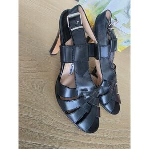 Manolo Blahnik Black Leather Slingback Sandals Size 38